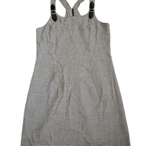 Vtg Houndstooth Jumper Dress Patent Leather 90s Preppy Academia Y2K Grunge Sz 7